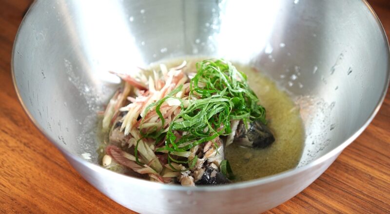 イワシ缶と茗荷の和風パスタ