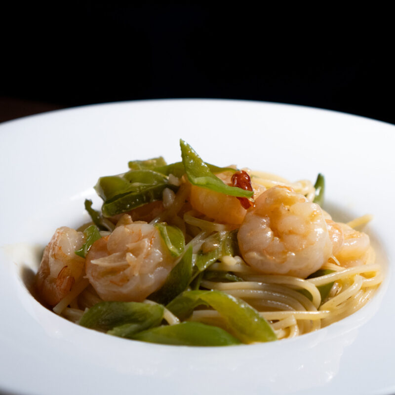 万願寺とうがらしと海老のペペロンチーノ