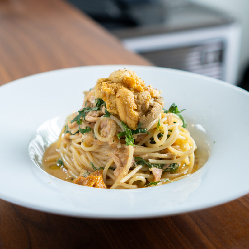 ウニとツナ缶の冷製パスタ