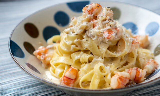 海老とベーコンのクリームパスタ