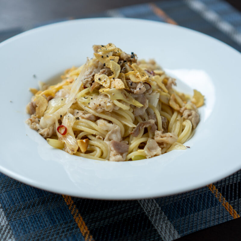 豚バラと長ネギのペペロンチーノ