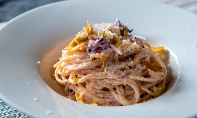 柴漬けとクリームチーズのパスタ