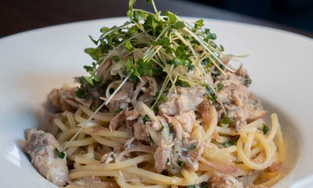 サバ缶と茗荷の冷製パスタ