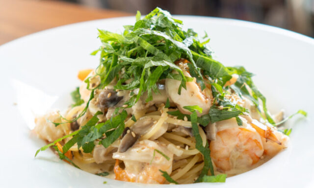 海老とキノコの和風クリームパスタ