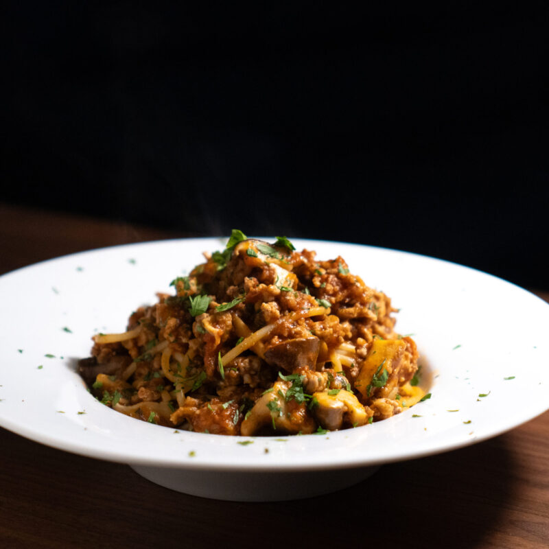 豚肉と椎茸の和風トマトソースパスタ