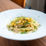 カニ缶とトウモロコシのクリームパスタ