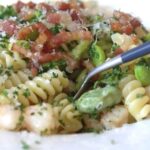 そら豆、海老、ベーコンのパスタ